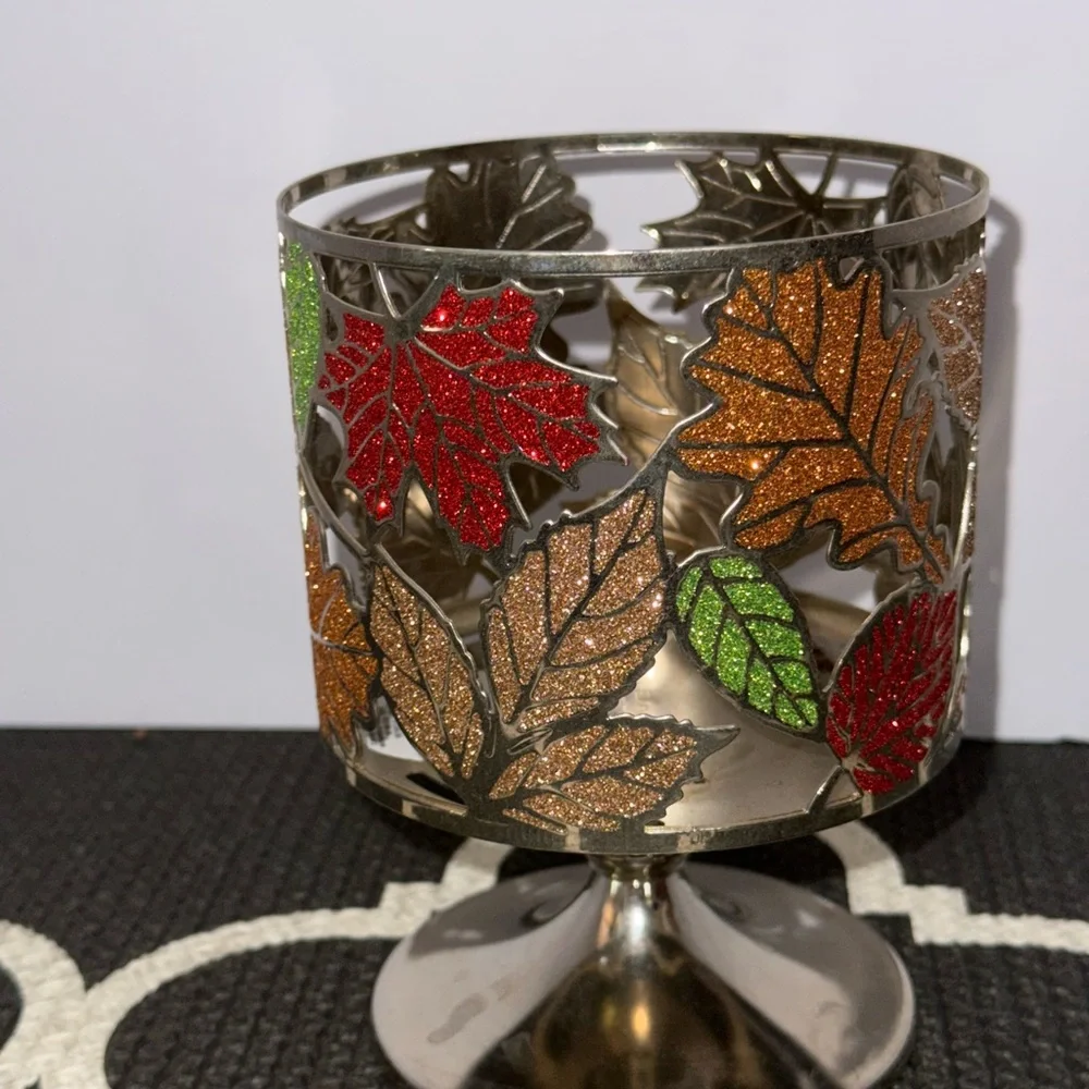 Bath & Body Works Retired Fall Leaves 3 Wick Candle Holder Sparkle Home Decor - Picture 4 of 7